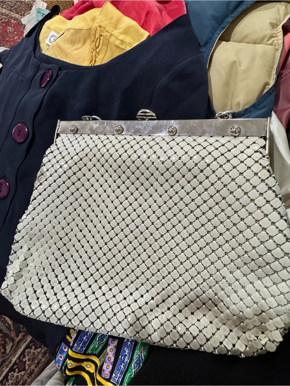 Vintage Whiting & Davis WHITE mesh bag, large Sz, ~9in.